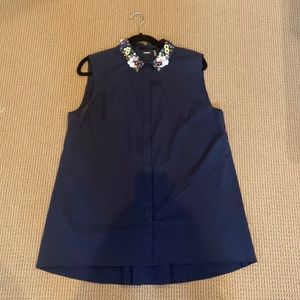 Ellie Tahari Navy Cotton Sleeveless button front blouse